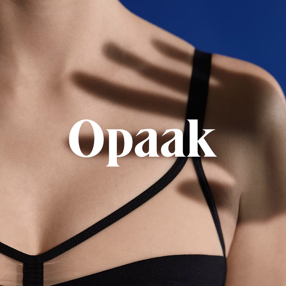 Close up of model wearing Opaak clothing