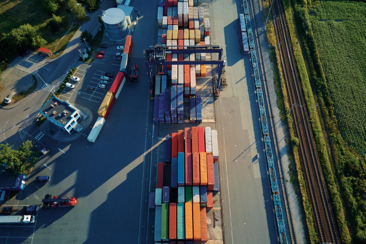 Container warehouse aerial view shipping logistic concept