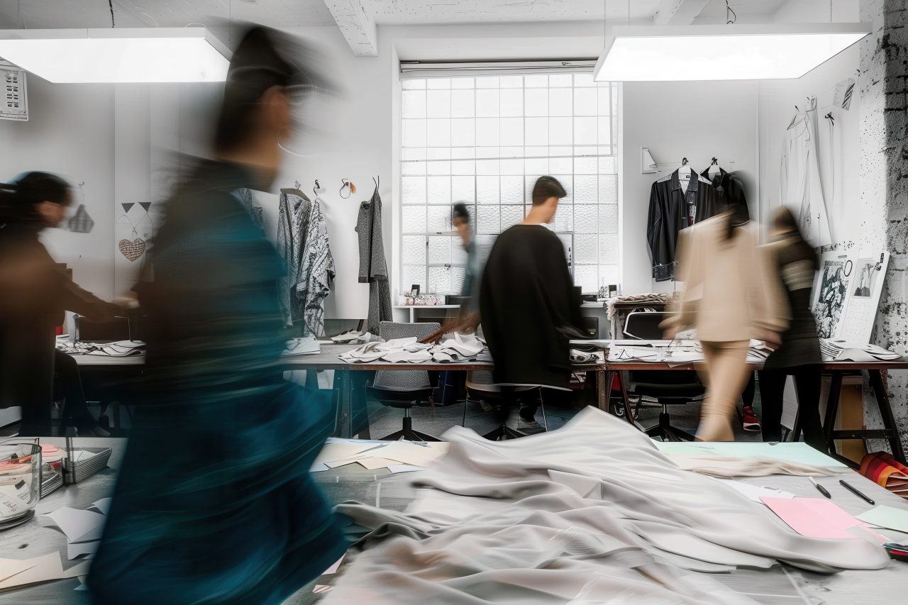 Busy fashion studio blurred motion